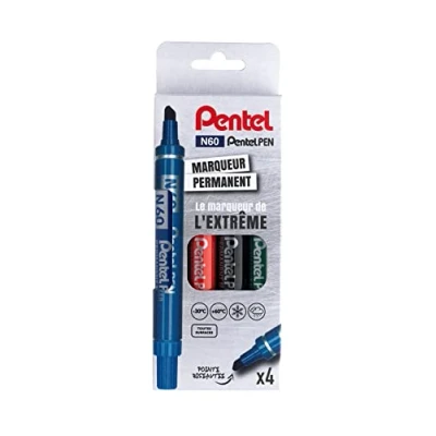 Image of Pentel Pen Permanent Marker Chisel Tip Black Pochette de 4 Black/Blue/Red/Green