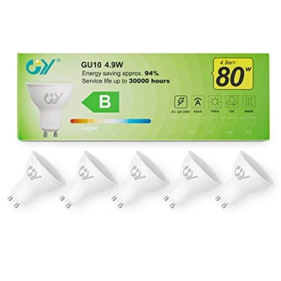 Image of GY GU10 LED Bulb 4.9W 790lm Neutral White 4000K Energy Saving Bulb,The New UK Efficiency Class B Replaces 80W Halogen, 120Beam Angle Non Dimmable, 5 Pack