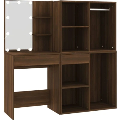 Image of vidaXL LED Dressing Table with Cabinets Brown Oak Engineered Wood