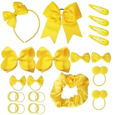 Image of 45Pcs Yellow School Girls Hair Accessories Kit Bow Headband Clips Ponytail Holder Barrettes,Hair for Girl Birthday Gift