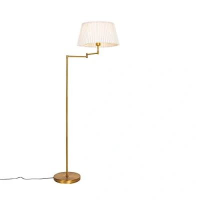Image of QAZQA Bronze Floor lamp with White Pleated Shade and Adjustable arm Ladas Deluxe Classic I Antique Suitable for LED E27 1 Light Steel Living Room Bedroom