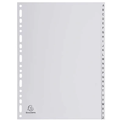 Image of Exacompta Ref 1726E PP Printed Indices For Use With A4 Documents, 0.1mm Polypropylene, Pre Punched, Soft &amp; Tear Resistant 26 Divider Parts (A Z) Grey