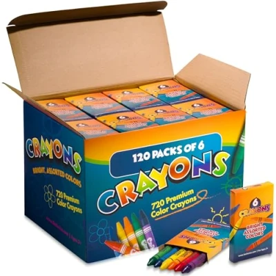 Image of Bedwina Bulk Crayons 720 Crayons! Case Of 120 6 Packs, Premium Colour for Kids, Non Toxic, Party Bag Fillers Restaurants, Goody Bags, Stocking Kids