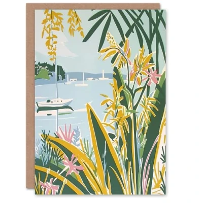 Image of Artery8 Greeting Card Summer Marina Coastal Wildflowers Pastel Colour Blank For Him Or Her Art Birthday