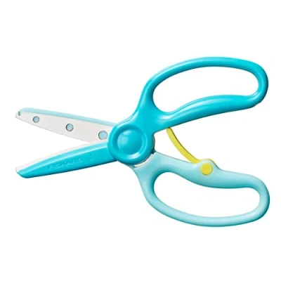 Image of Fiskars 1064068 Children&#039;s Scissors for Ages 3 and Up Learn to Cut, Length: 13 cm, Metal Blades with Plastic Coating/Plastic Handles, Teal, Training
