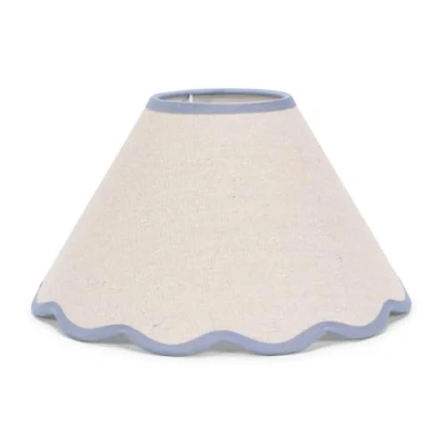 Image of Small Natural Linen Tapered Light Shade with Blue Scallop Trim for Table Lamp