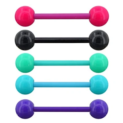 Image of OUFER 14G 5PCS Soft Acrylic Tongue Bars Colorful Piercings Rings for Women Barbell