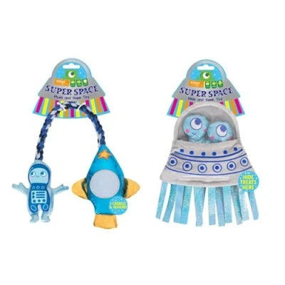 Image of YöL Blue Set of 2 Dog Toys Hide &amp; Seek Rope Tug War Treats Plush Squeaky Pet Puppy Interactive Stimulating Play