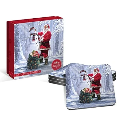 Image of Leonardo Macneil Christmas Santa and Snowman Cork Coasters Set of 4 LP92627