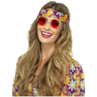 Image of Smiffys Hippie Specs, Red , 1960&#039;s Groovy Fancy Dress, Adult Dress Up Accessories