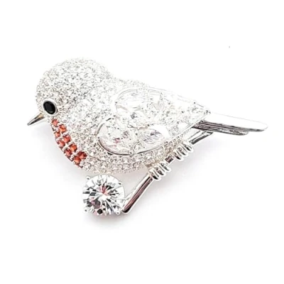 Image of Equilibrium Robins Appear Silver Plated Sparkle Brooch