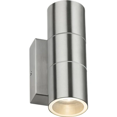 Image of KnightsBridge 230V IP54 GU10 Up and Down Wall Light with Photocell Sensor Brushed Chrome