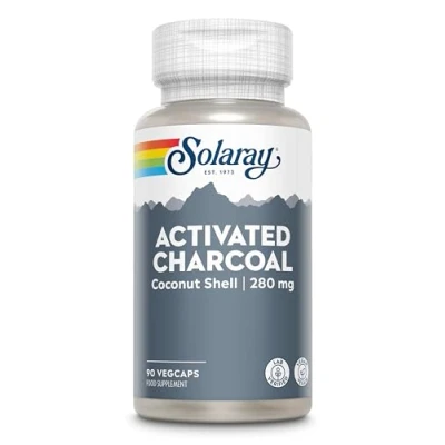 Image of Activated Charcoal 90 Vegan Capsules not Tablets High Strength Supplement from Natural Coconut Shell Lab Verified Solaray