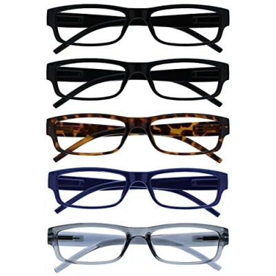 Image of OPULIZE The Reading Glasses Company Value 5 Pack Lightweight Mens Womens Black Brown Dark Blue Grey RRRRR32 11237 +2.50