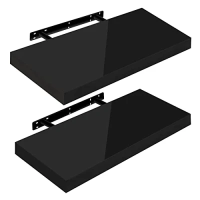Image of WOLTU High Gloss Floating Shelves,Set of 2 Wall Shelf,CD DVD Storage Corner Shelf, Premium Wooden Shelves for Bedroom LivingRoom kitchen 50x22.9x3.8cm, Black, RG9477sz