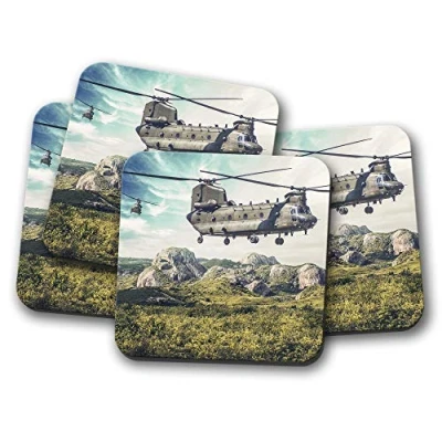 Image of 4 Set Chinook Helicopter Coaster Plane Pilot Mountains #15542