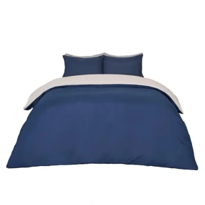 Image of Brentfords Bedding Double Bed Set, Reversible Navy/Grey Luxury Hotel Quality Soft Breathable Microfibre Duvet Set Quilt with Pillowcases