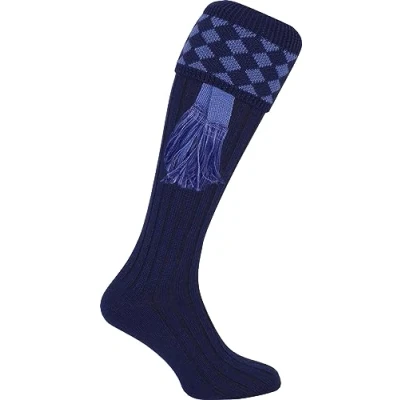 Image of JACK PYKE Harlequin Shooting Socks with Garters Navy/Light Blue 8 to 11 UK