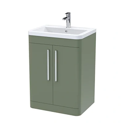 Image of Balterley Floor Standing 2 Door Vanity Unit with Ceramic Basin 600mm Satin Green