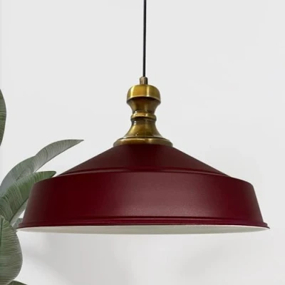 Image of bamyum Asletl Knob Hanging Lamp Industrial Pendant Light, 40 cm Shades, Modern Metal Kitchen Island Lights, E27 for Living Room and Dining Room, Burgundy Light