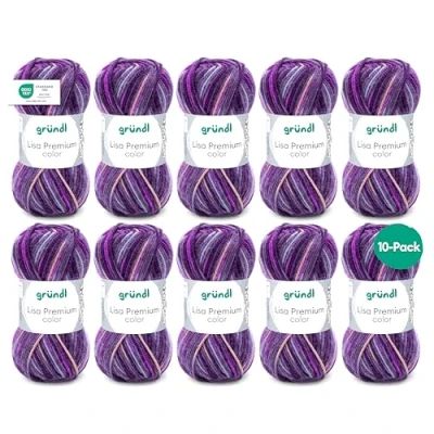 Image of Gründl Lisa Premium Color Pack of 10 Balls, Acrylic, BlackBerry Fuchsia Purple 04, 10x 50g