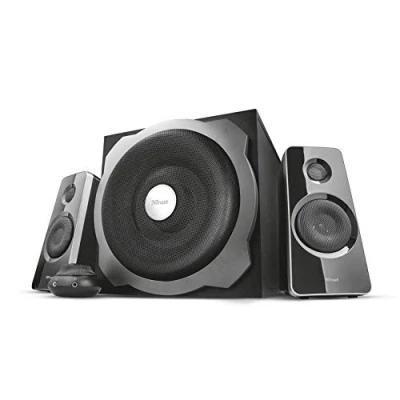 Image of Trust Tytan 2.1 PC Speakers with Subwoofer, 120W (60W RMS), UK Plug, Sound System Wired Volume Control, Jack 3.5 mm, Computer for PC, Laptop, TV, Tablet and Smartphone Black