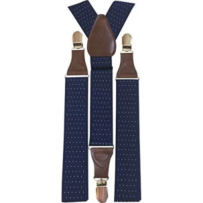 Image of DB Dickie Bow Mens Vintage Braces Adjustable Heavy Duty Clasps (Navy Blue Polka Dot) suitable for formalwear, office, weddings, parties, grooms &amp; groomsmen outfits