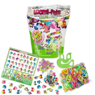 Image of RAINBOW Loom Bandai Loomi Pals Collectibles Dino Jewellery Maker Crafts Bands Packets Bracelet Kit for Boys and Girls Make Accessories with Band Charms