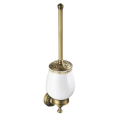 Image of Toilet Brush with Holder for Bathroom Antique Bronze Wall Mounted Hardware Accessories,Pattern Carving Design