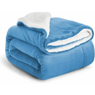 Image of IR Imperial Rooms Sherpa Fleece Blanket Bed Throws Blankets For Sofas Soft Fluffy Thick Reversible Microfiber Throw (Light Blue, Double (150 x 200 Cm))