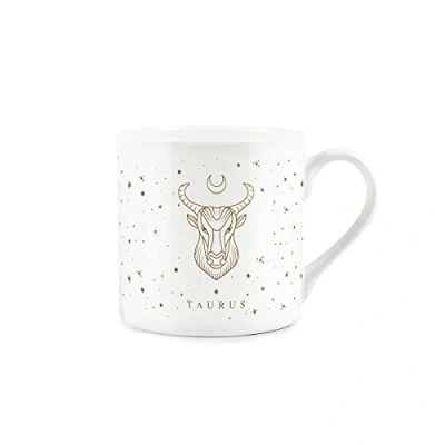 Image of Purely Home Taurus Gold Star Sign Mug Fine Bone China White Coffee/Tea Present Zodiac Gift