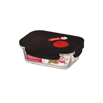 Image of LOCK &amp; Glass Food Container Suitable for Microwave Oven Borosilicate with Airtight Snap Locking Lid Meal Prep, Takeaway and Storage, 380 ml