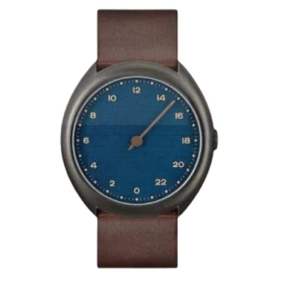Image of slow O 14 Dark Brown Vintage Leather Anthracite Case Blue Dial Unisex Quartz Watch with Analogue Display and Strap