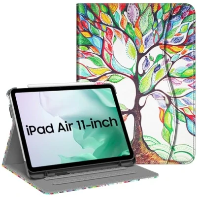 Image of FINTIE Case for iPad Air 4th Generation 10.9 Inch 2020 with Pencil Holder, Multi Angle Viewing Folio Smart Stand Cover Pocket, Auto Sleep/Wake, (Love Tree)