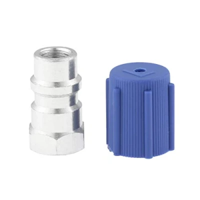 Image of gohantee R12 R22 to R134A Retrofit Valve 7/16 Low Side Port Adapter with Blue Dust AC Cap Universal for Air Conditioner Refrigerant