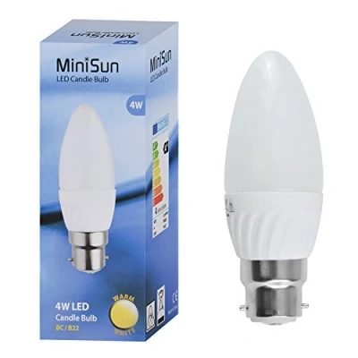 Image of MiniSun Thermal Plastic 4w High Power LED BC B22 40w Replacement Frosted Opal Candle Bulb 3000K Warm White