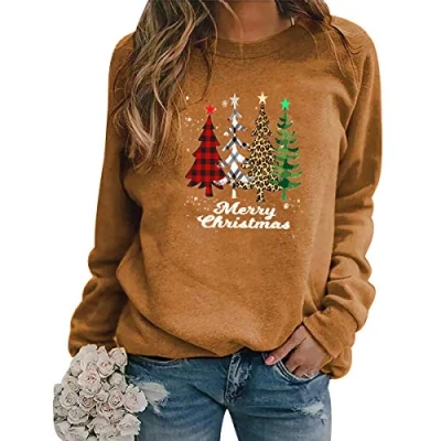 Image of Christmas Tree Jumper Women Xmas Jumpers For Bad Funny Womens Ugly Pullover Ladies Sweatshirt Sweatshirts Khaki S