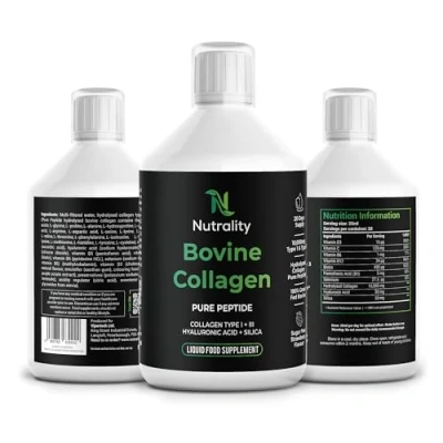 Image of Nutrality Bovine Collagen Sugar Free Liquid 10,000mg Type 1 Peptides Peptides, Hyaluronic Acid, Biotin Strawberry Flavour Healthy Skin, Hair, Nails, Joints, Muscles 500ml 3 Pack