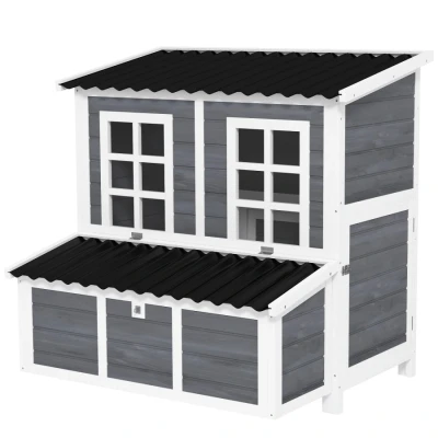 Image of PawHut Wooden Chicken Coop with Nesting Box, Hen House Poultry Cage Slide Out Tray, Waterproof Roof, Perches, for 4 6 Chickens, 100 x 86 100cm
