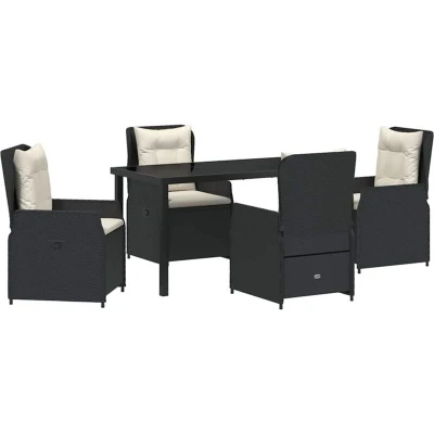 Image of vidaXL 5 Piece Garden Dining Set Black Poly Rattan