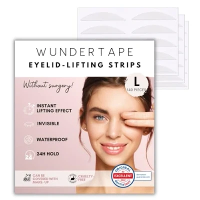 Image of WUNDERTAPE Double eyelid tape 144 x L instant lift strips (eyelid tapes for hooded droopy eyes) eye stickers 24h stay, waterproof