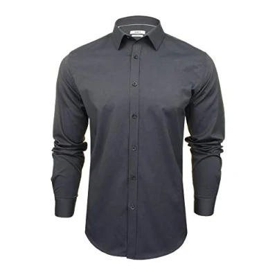Image of Xact Mens Long Sleeved Poplin Stretch Shirt Slim Fit (Dark Grey) M