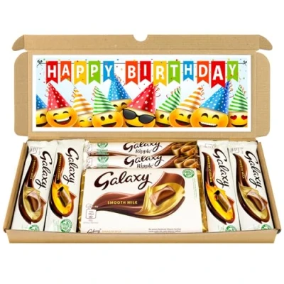 Image of Chocolate Hamper Letter Box Gift Selection Fullsize Galaxy bars Ideal Gifts For Women, Men, Kids (Happy Birthday (Kids), Full Size)
