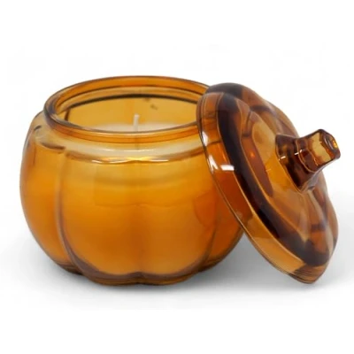Image of Pumpkin Shaped Glass Candle Jar Amber/Orange Jasmine Scented