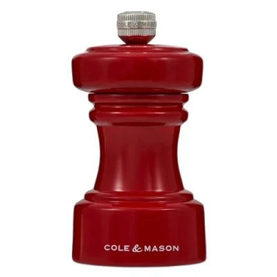 Image of Cole &amp; Mason H233070 Hoxton Red Gloss Pepper Mill, Precision+ Carbon Mechanism, Compact Grinder with Adjustable Grind, Beech Wood, 104mm, Seasoning Lifetime Mechanism Guarantee