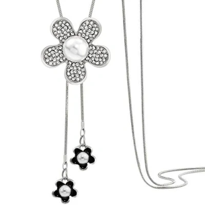 Image of Gleamart Silver Flower Long Pendant Necklace Adjustable Sweater Chain Gift for Women