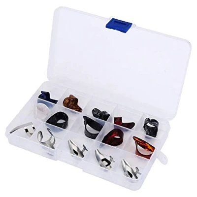 Image of 15Pcs Guitar Finger Pick DIY Thumb &amp; Picks Ring Protector with Storage Box Accessory