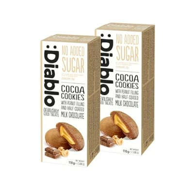 Image of Diablo No Added Sugar Cocoa Cookies with Peanut Filling and Half Coated Milk Choclate 110g (Pack Of 2)