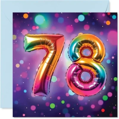 Image of 78th Birthday Cards for Men Women Rainbow Foil Balloon Happy Card 78 Year Old Man Woman Grandad Husband Sister Nan, 145mm Bday Greeting
