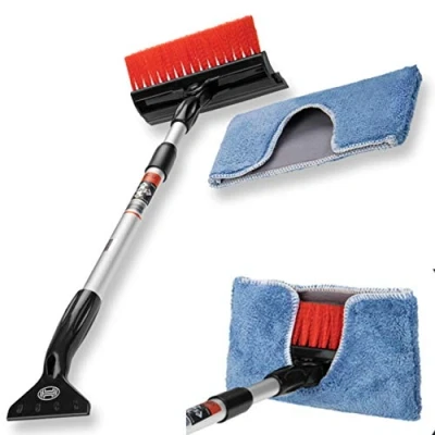 Image of HEYNER Telescopic Car Window Cleaner All Season Tool 4in1 Ice Scraper, Squeegee, Snow Bush Microfiber Extendable up 80cm H407330